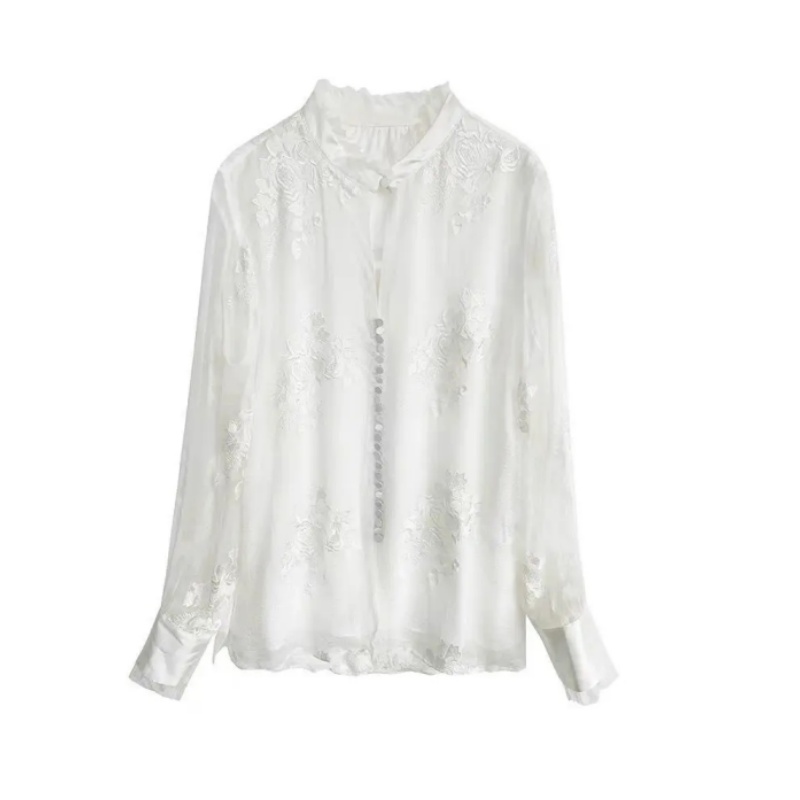 Silk Blouse Button - Liquidation lin naturel soie Blouses chemise