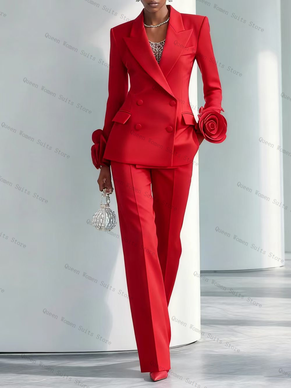 Women'S Red Formal Wear - Ensemble de costume de luxe rouge