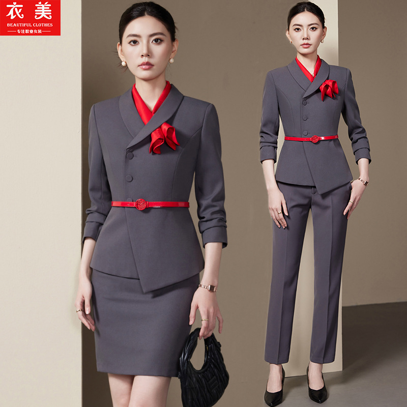 Women Formal Wear Store - Ensemble de costumes gris pour femmes,