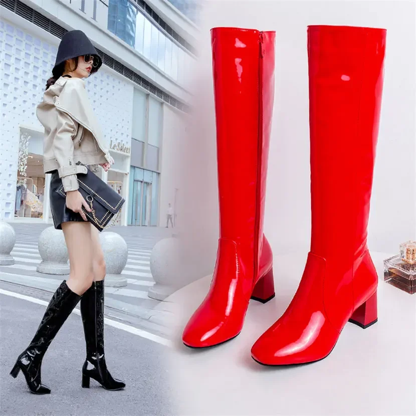 Bottes Hautes en Cuir Verni Ro - Women'S Red Formal Wear avis et prix